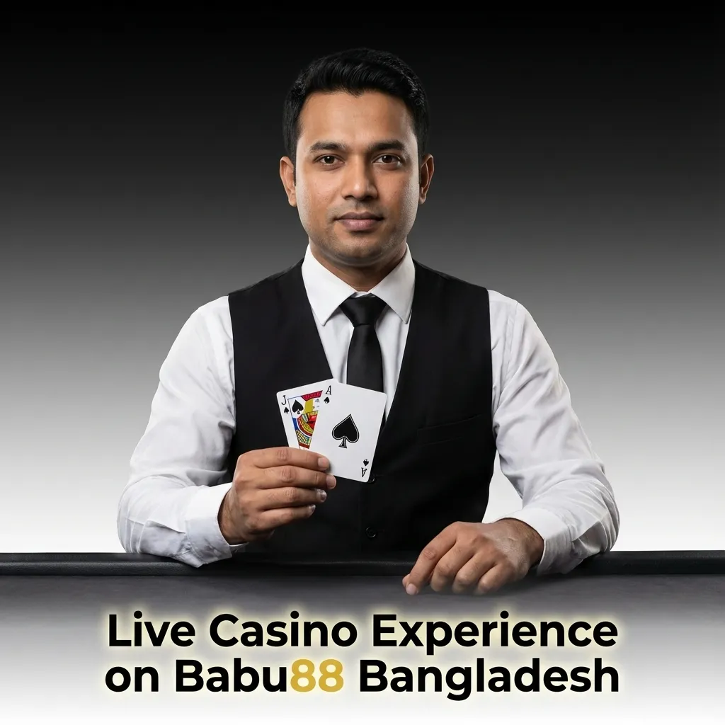 Dealer at live casino table streaming roulette, blackjack, baccarat and game shows for Babu88 players in Bangladesh