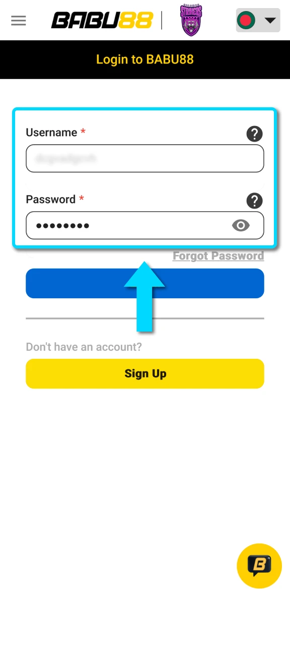Enter your personal credentials to access the Babu88 App account.