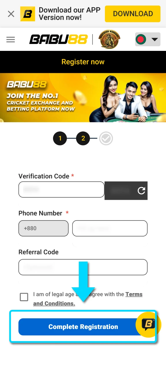 Finalize the sign-up and verify your identity in the Babu88 App.