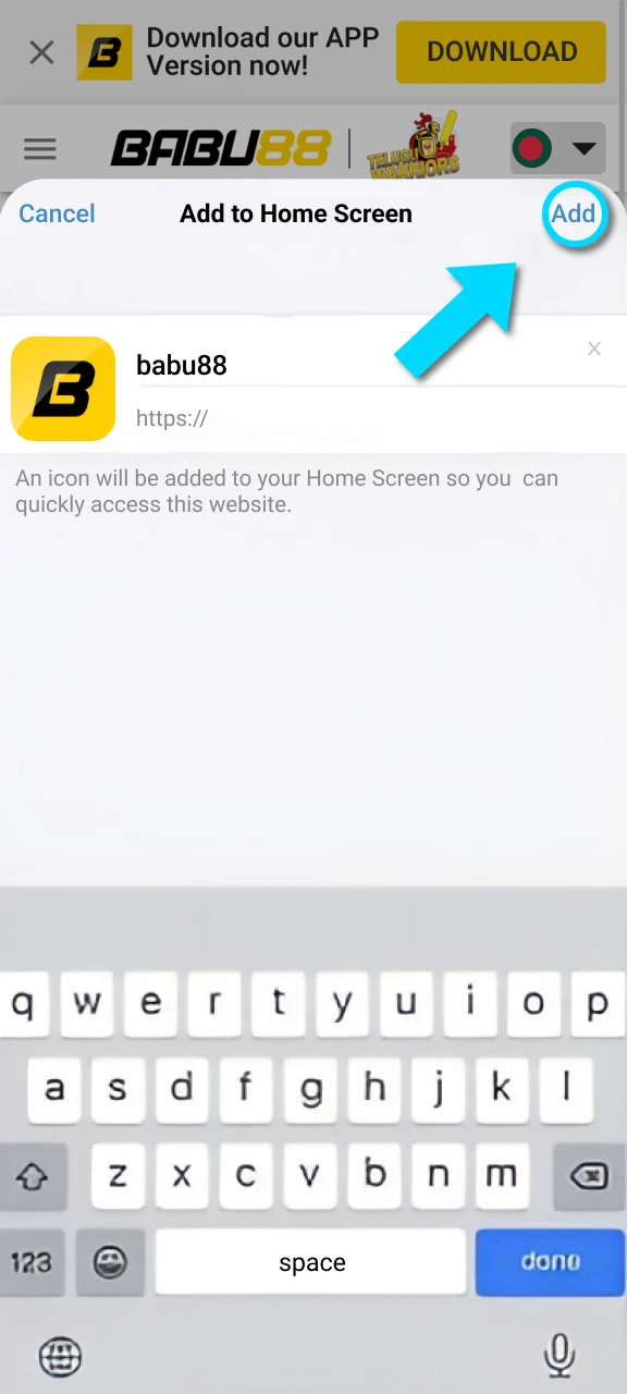 Add the Babu88 shortcut to your iPhone home screen for quick access.