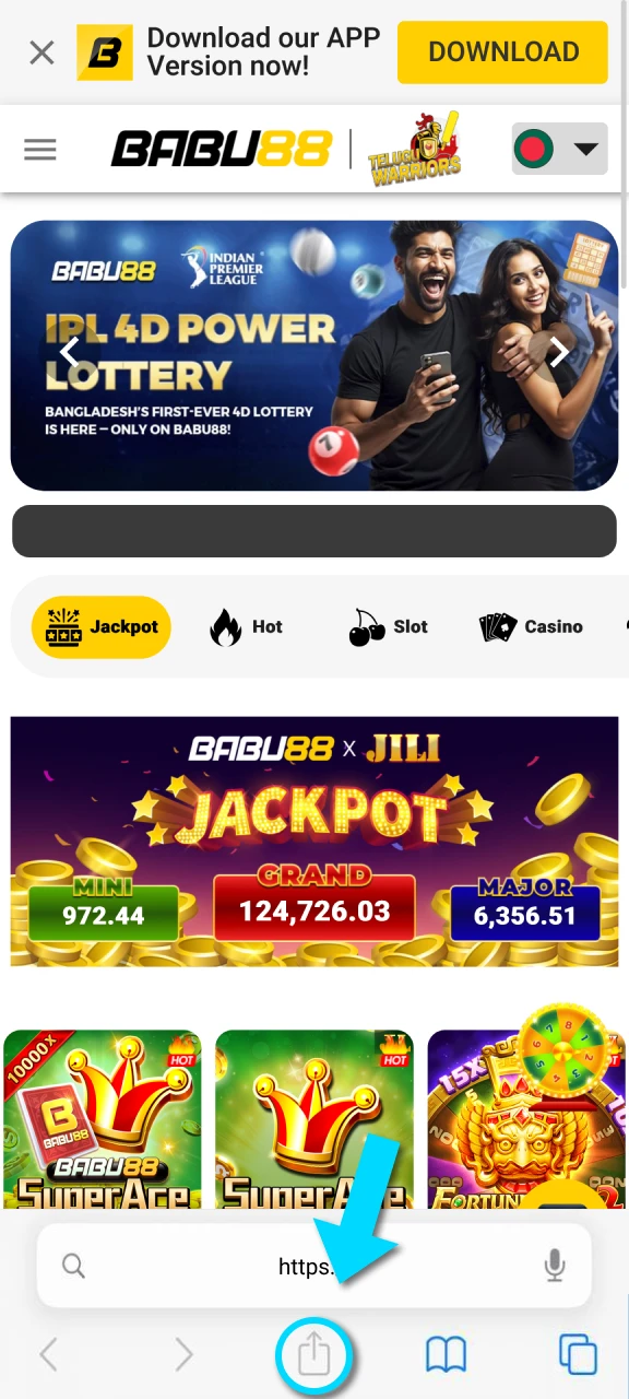 Click the Share button within your Safari browser to manage the Babu88 iOS application.
