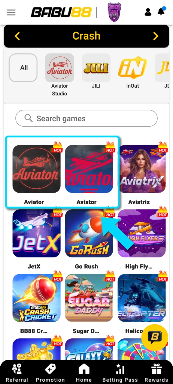 Launch the crash game in the casino section to play Aviator at Babu88 today.