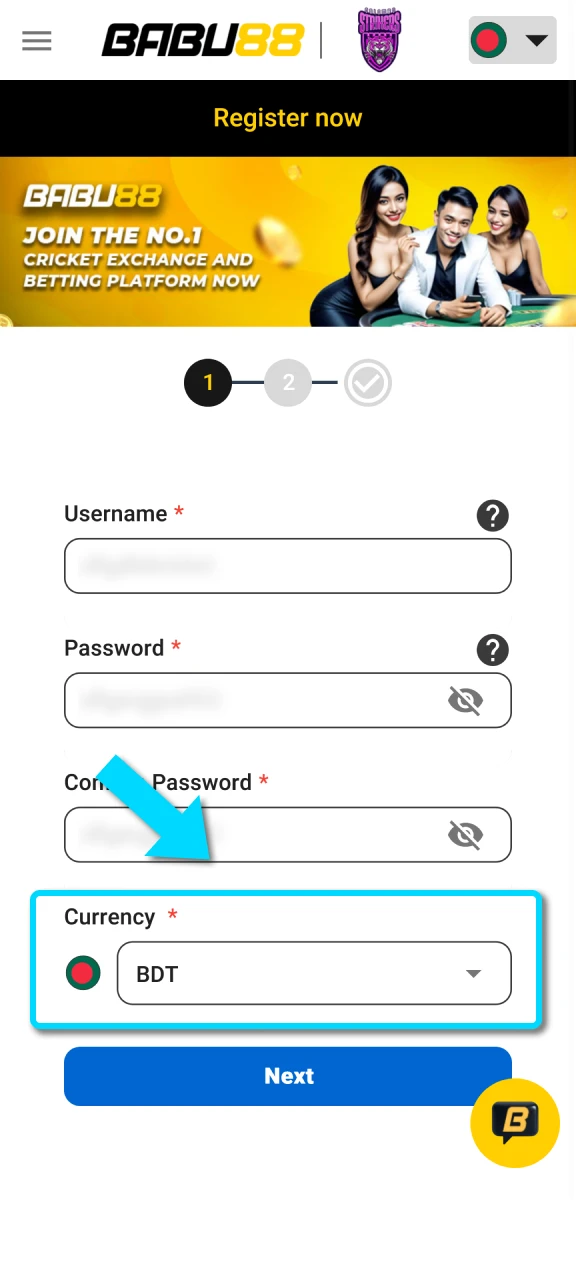 Select your registration currency and verify your age on Babu88.