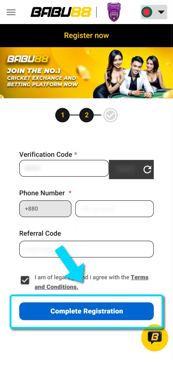 Complete your registration and verify your account on Babu88 to start.