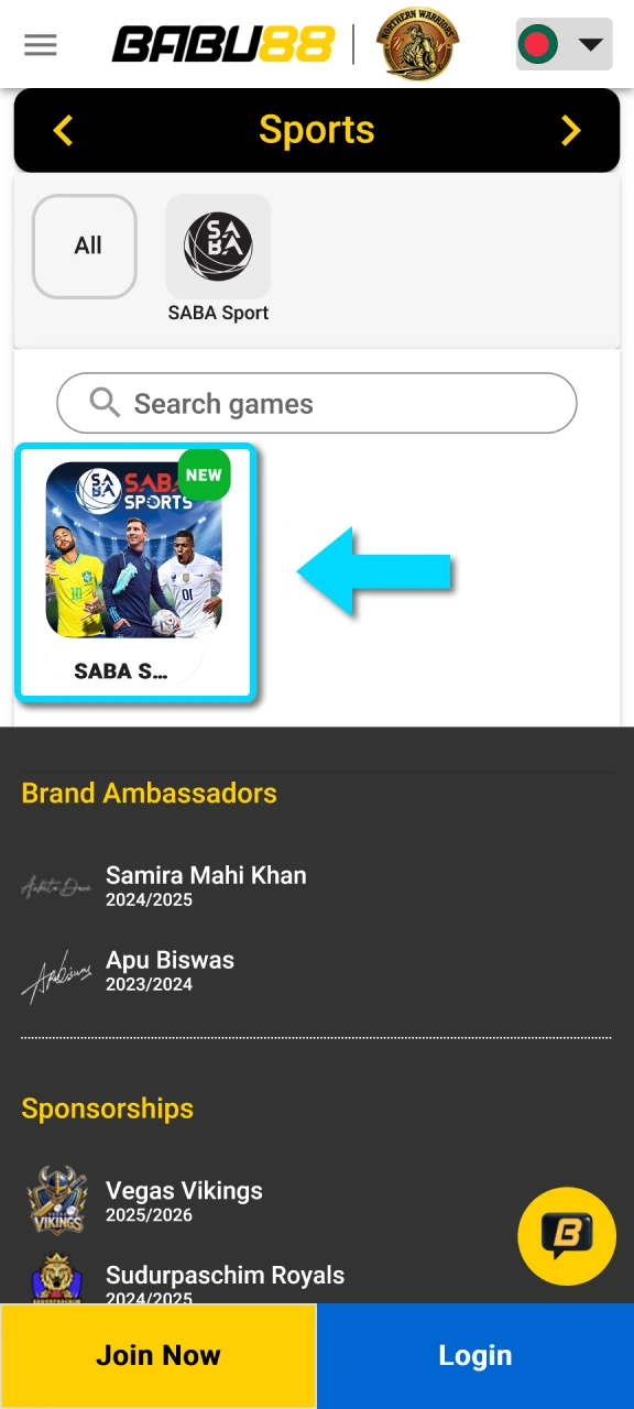 Select your favorite sport and match on the Babu88 betting platform.