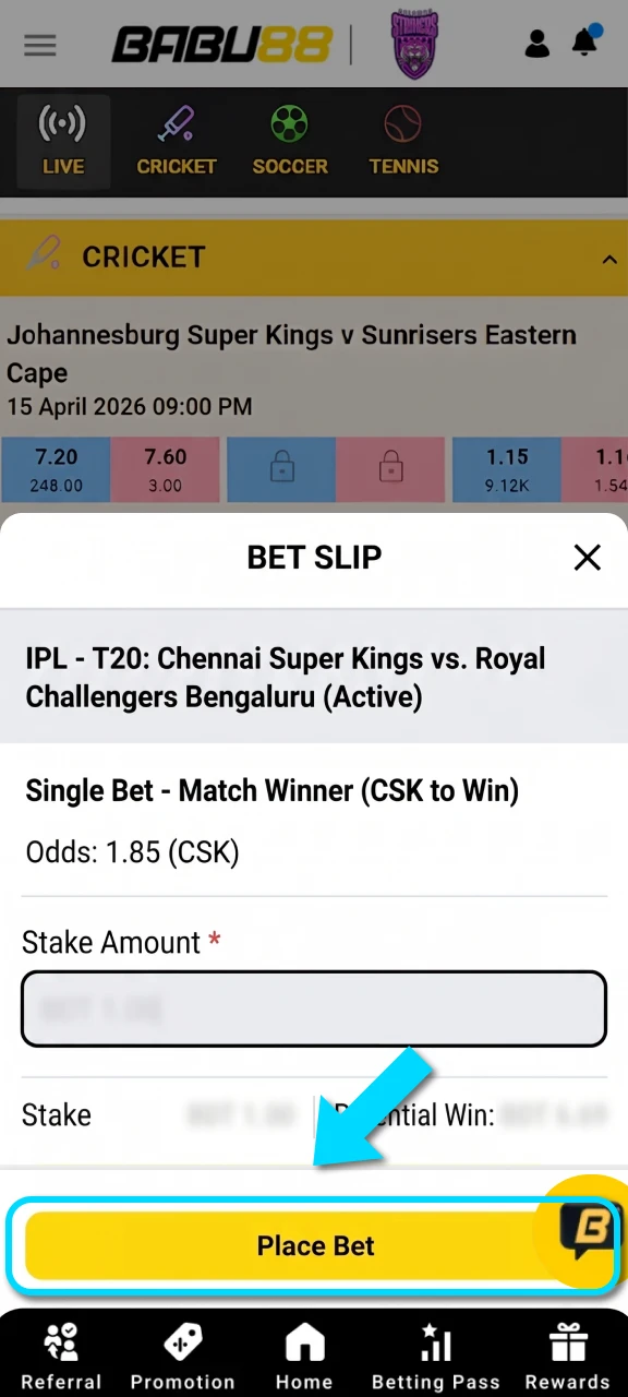 Confirm the bet at Babu88 to start winning on sports matches.