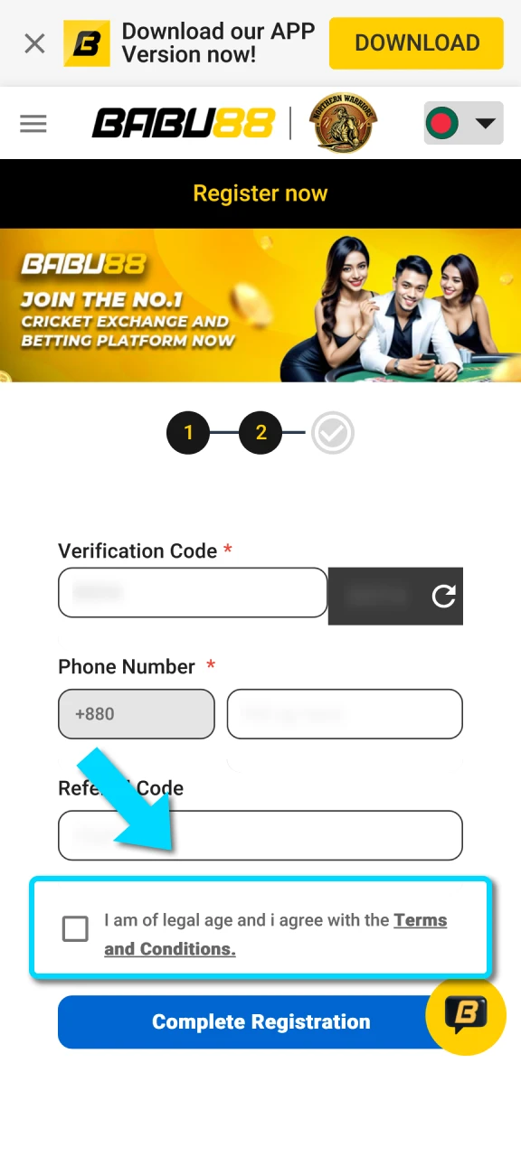 Agree to the terms during registration to join the Babu88 platform.