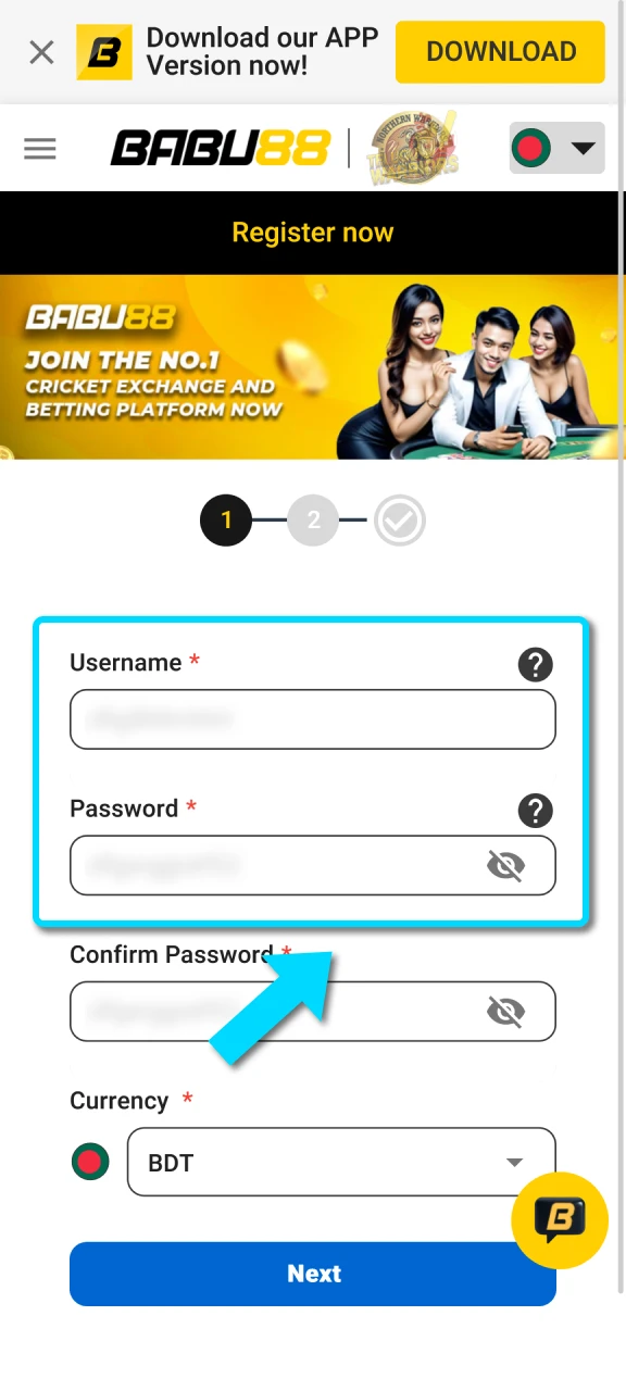 Choose a preferred registration sign-up method on the official Babu88 site.