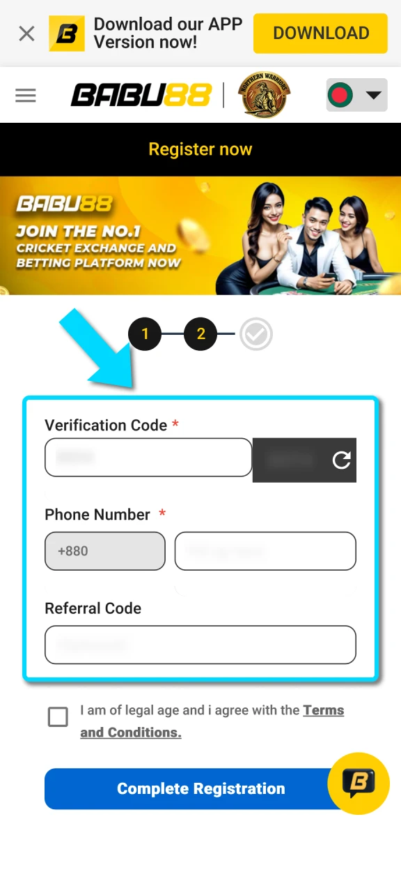 Fill in your personal info to complete the Babu88 registration process.
