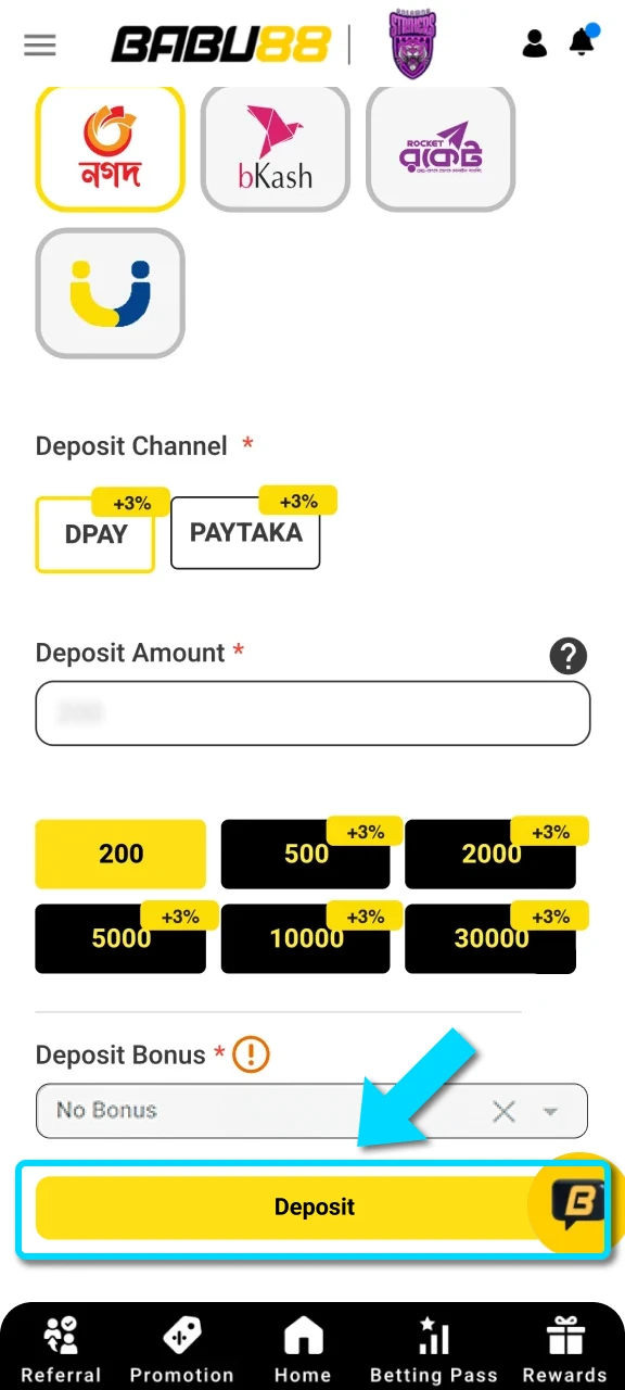 Confirm the transfer in your wallet app to complete the Babu88 money deposit.