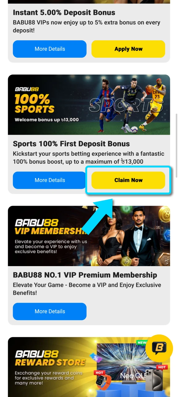 Accept the terms of your Babu88 welcome bonus and enjoy the game.