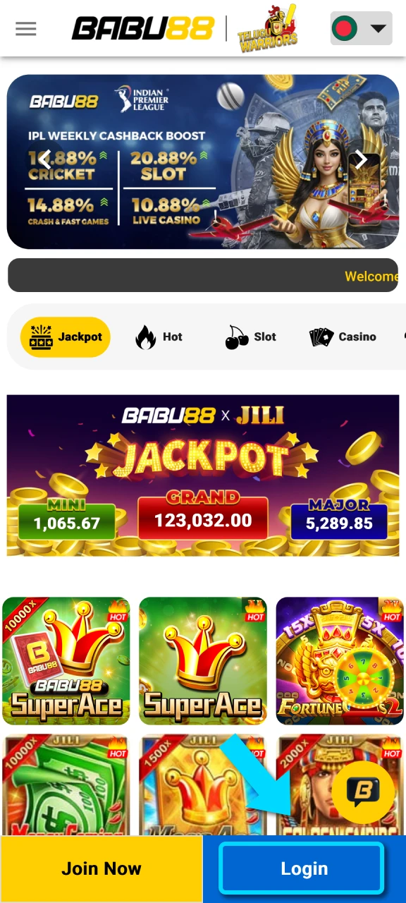 Open the login screen in the Babu88 app to access features.