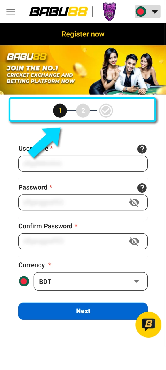 Pick your preferred registration method within the Babu88 app in Bangladesh.
