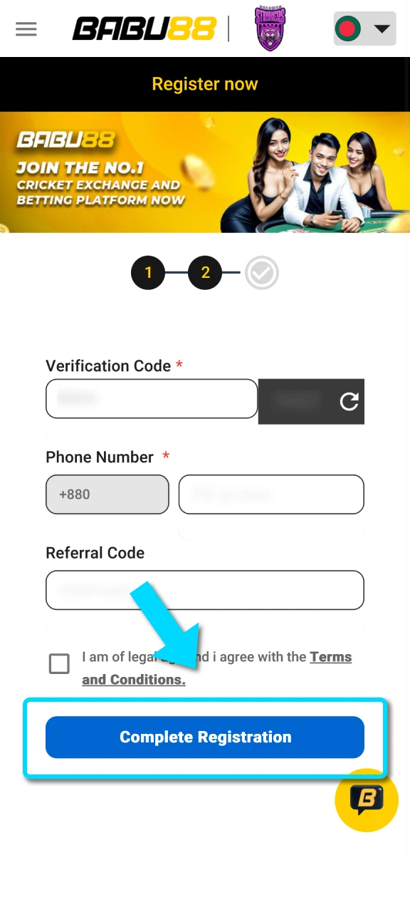 Sign in to your completed registration profile on the Babu88 app.